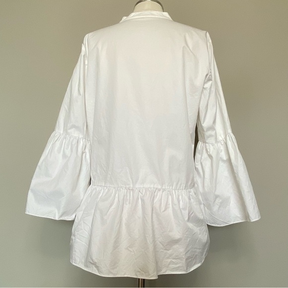 TIBI Tunic With Shirred Back & Bell Sleeve In White, Size 2 - Picture 11 of 16